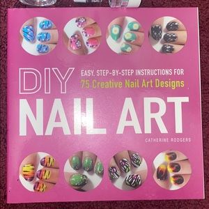 Nail art tutorial book and nail glitters